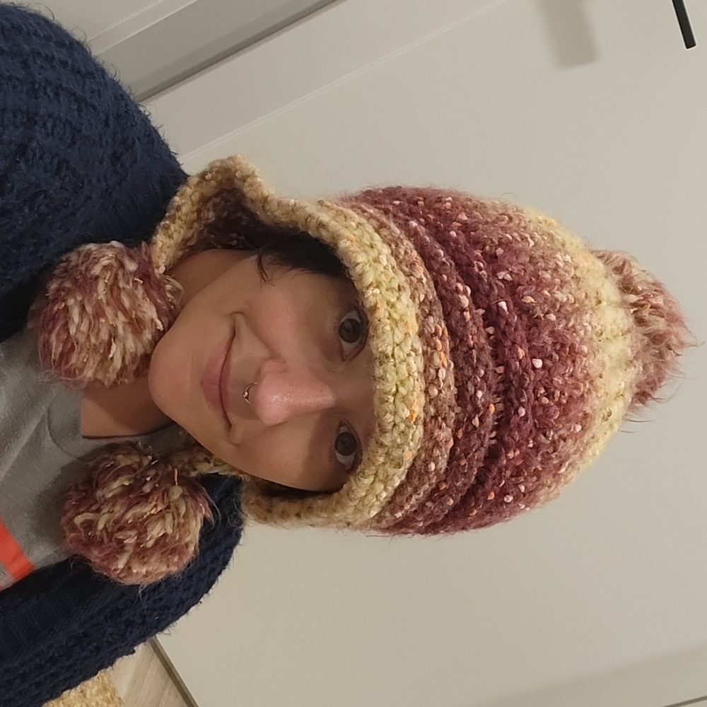 Knit Winter Hat with Pompoms